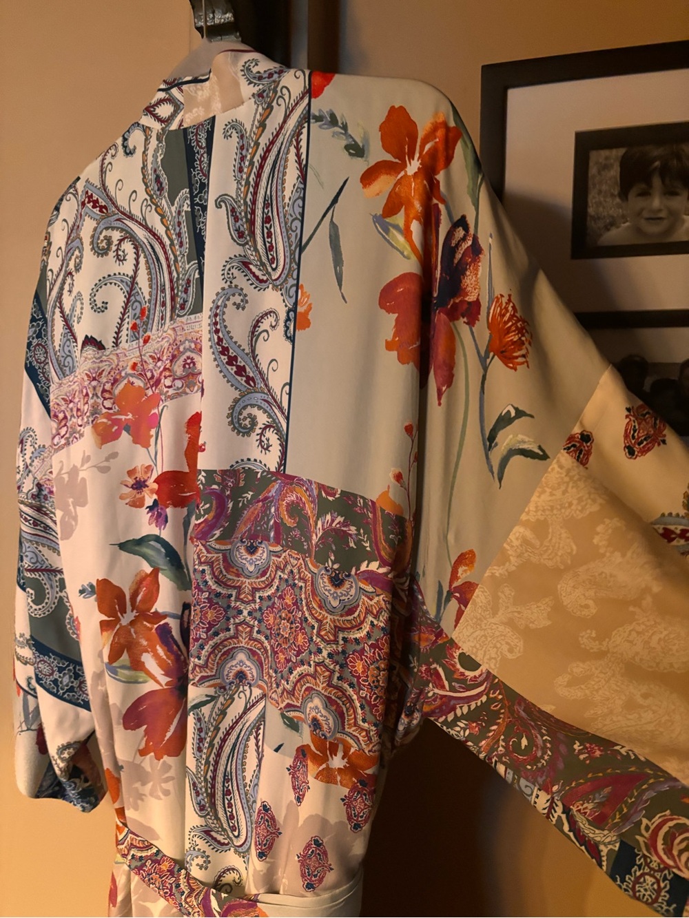 Chico's Cream Satin jacket with Green and Orange Paisley Floral Print - Picture 8 of 8